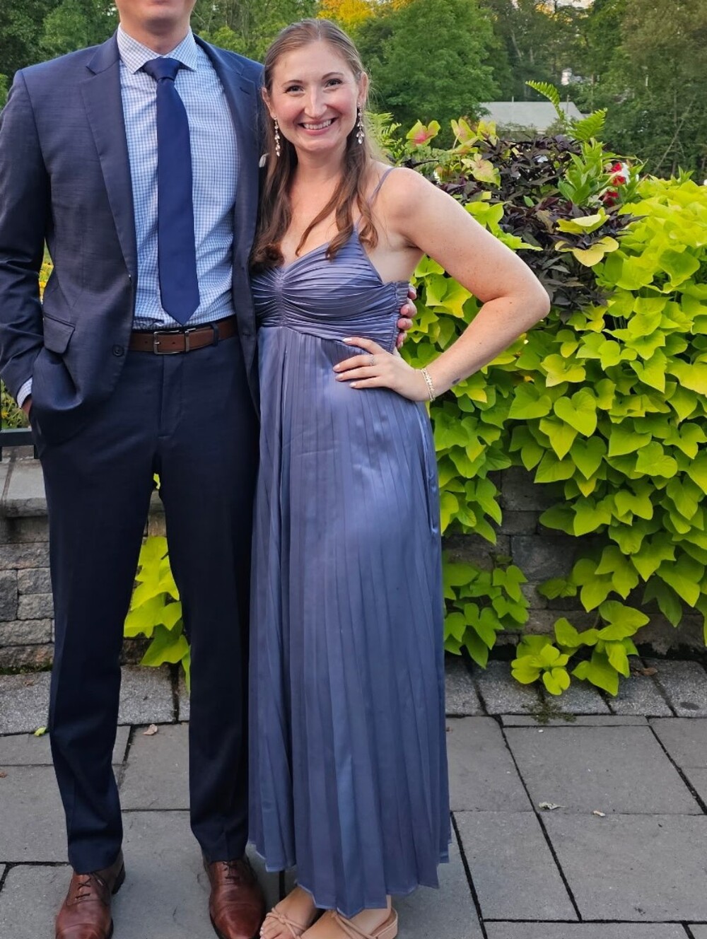 Slate Blue Pleated Wedding Guest Dress